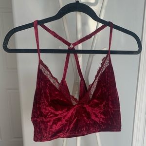 velvet lace detail and open back bralette